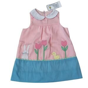 NWT Florence Eiseman 12M Finewale Pique Dress w/ Tulips, Bunny & Ducks